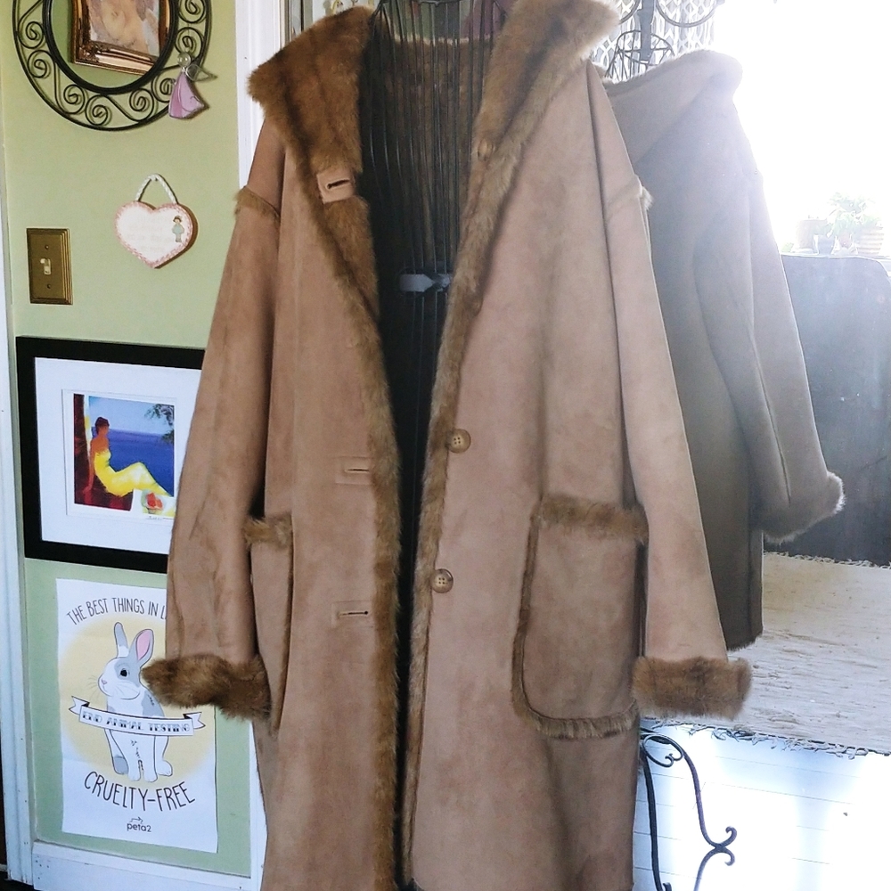 Polyester Fur and Suede Winter Coat